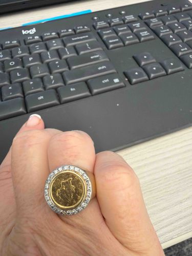 Gold Coin and Diamond Cluster Ring