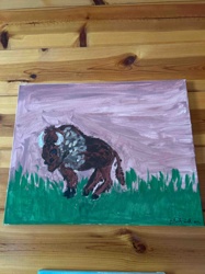 Child's Gouache Painting of a Bison