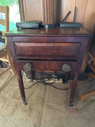 Two-Drawer Antique/Vintage Side Table with Turned Legs and Casters