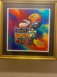 New Orleans Saints Football Player Art Print with Fleur-de-Lis Shield