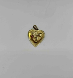 14K Gold Cupid Heart Pendant with Ruby