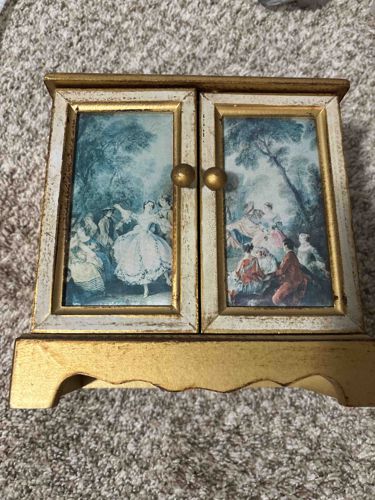 Distressed Gilt Cavalier Style Musical Jewelry Box