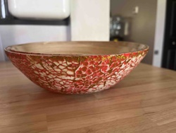 Bamboo Decorative Bowl with Red Crackle and Gold Glitter Exterior