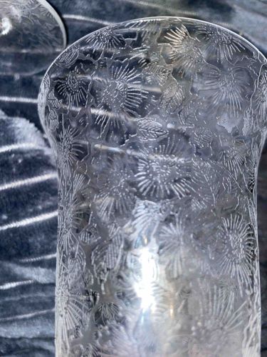 Etched Clear Glass Floral Hurricane Shade