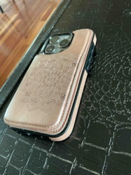 Embossed Mandala Pattern Faux Leather Phone Case with Card Holder