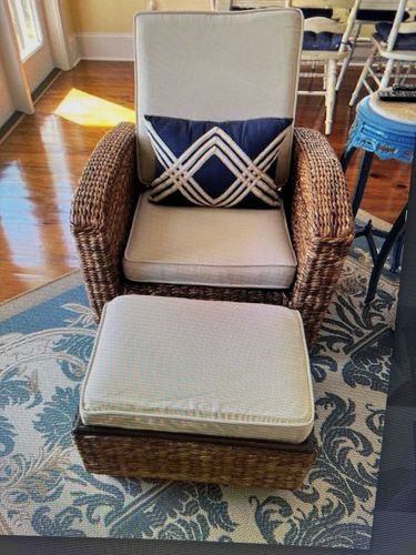 Rattan Armchair with Ottoman and Cushions