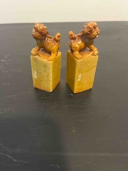Pair of Chinese Carved Stone Foo Dog Seals (Chops)