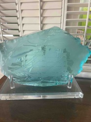 Etched Glass Clipper Ship Sculpture