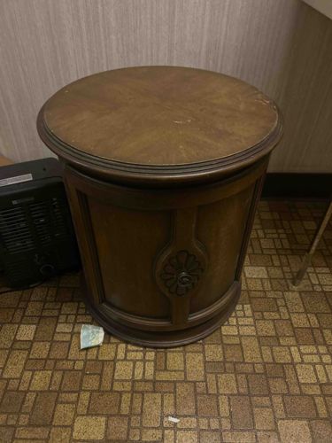 Mid-Century Circular Commode End Table with Medallion Detail