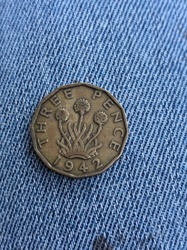 1942 British Brass Threepence Coin