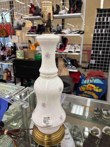 Mid-Century Atomic Starburst Milk Glass Table Lamp