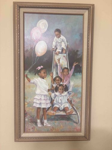 Children Playing on a Slide Framed Painting
