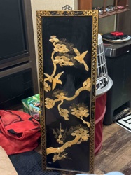 East Asian Lacquer Wall Panel with Birds and Pine
