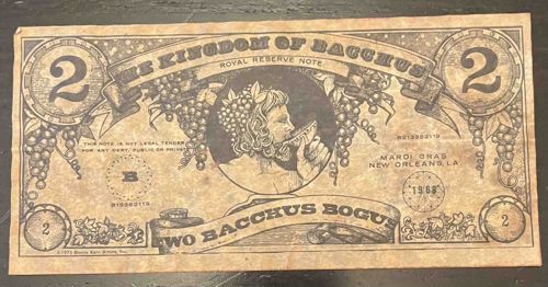 Two Bacchus Bogus Note - Mardi Gras New Orleans 1968
