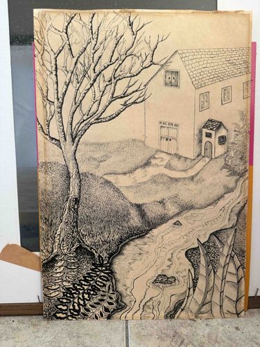 Ink on Paper Landscape Drawing