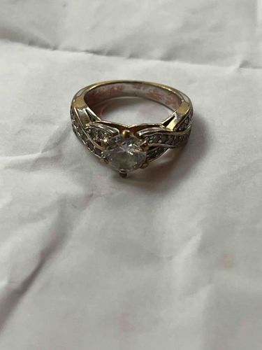 Two-Tone Bypass Shank Ring with Central Solitaire and Pave Accents