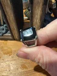 Sterling Silver Ring with Large Faceted Black Stone