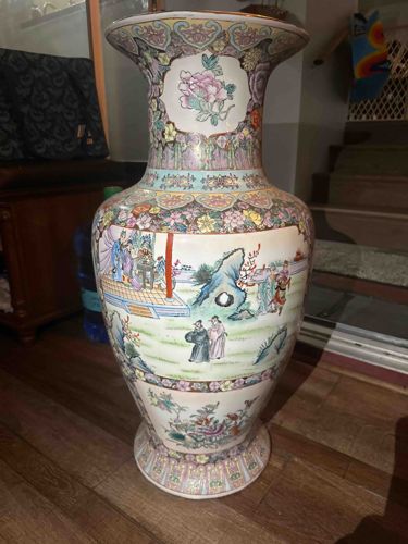 Large Chinese Famille Rose Porcelain Floor Vase