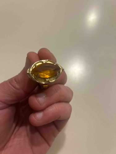 Vintage Gold-Tone Marquise Cut Citrine or Amber Glass Statement Ring