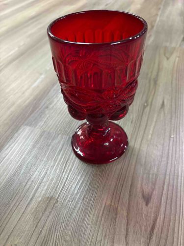 Ruby Red Pressed Glass Goblet
