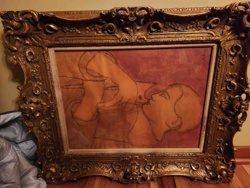 Figurative Drawing in Ornate Gilded Frame