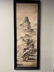 Framed Asian-Style Ink Wash Landscape Painting