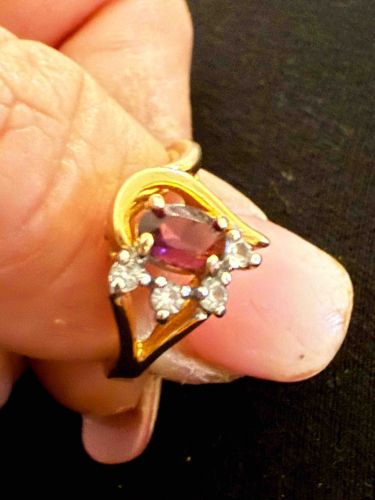 Amethyst and Cubic Zirconia Marquise Ring