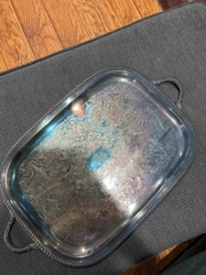 Rectangular Silver-Plated Serving Tray with Engraved Floral Design