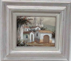 John Signed Acrylic Painting of a Mission Above a Town