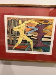 Abstract Cubist Figure Confronting Form Lithograph