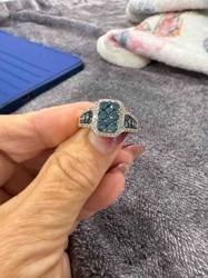 14K Gold Blue and White Diamond Cluster Ring