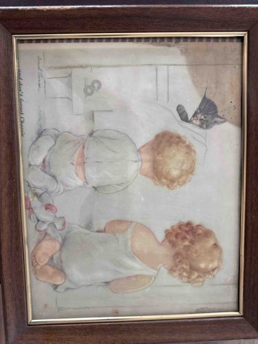 Framed Print: 'When I'm with you and don't forget Lassie' featuring two children and a kitten