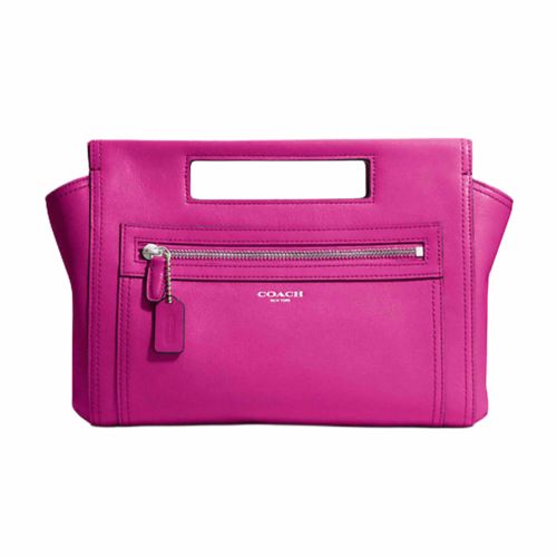 Coach Hot Pink Leather Cutout Handle Clutch