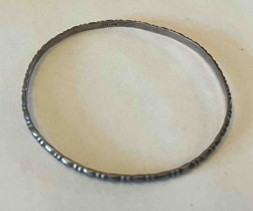 Sterling Silver Bangle Bracelet with Etched Pattern