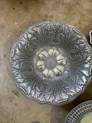 Pewter Floral or Thistle Motif Plate/Dish