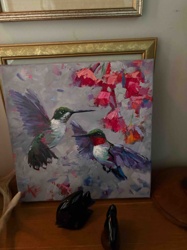 Hummingbirds and Flowers Impasto Oil Painting