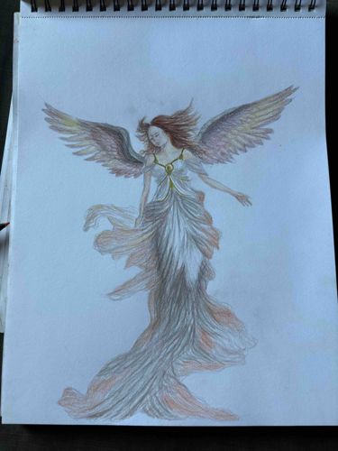 Colored Pencil Drawing of a Winged Celestial Figure