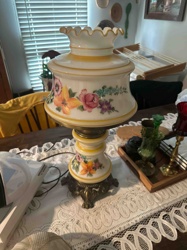 Vintage Hand-Painted Floral Gone With The Wind Parlor Lamp