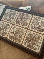 Framed Sepia Engraving-Style Ceramic Tile Panel