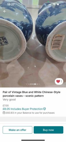 Pair of Vintage Blue and White Chinese-Style Porcelain Vases