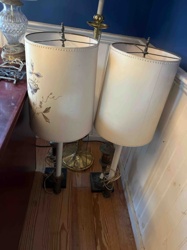 Pair of Vintage Brass Floor Lamps with Cylindrical Shades