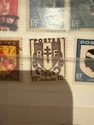 Free French Forces 1944 Resistance Stamp (10 centimes)