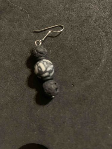 Lava Rock and Spiderweb Jasper Dangle Earring
