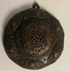 Tibetan/Himalayan Repoussé Metal Plaque with Dragons and Endless Knot