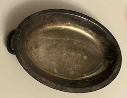 Oval Silver-Plated Serving Dish with Dark Handles