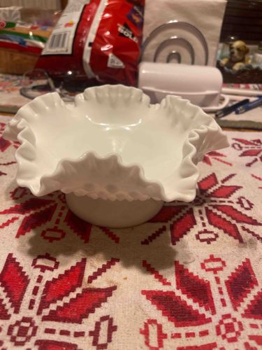White Milk Glass Ruffled Bowl