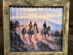 "Cowboys on Corrugated Metal" Framed Print