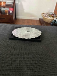 Oval Scalloped Silver-Toned Tray with Repoussé Decoration