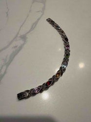 Multi-Gemstone and Marcasite Sterling Silver Bracelet