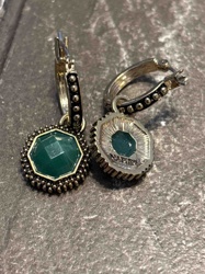 Napier Octagonal Green Stone Drop Hoop Earrings
